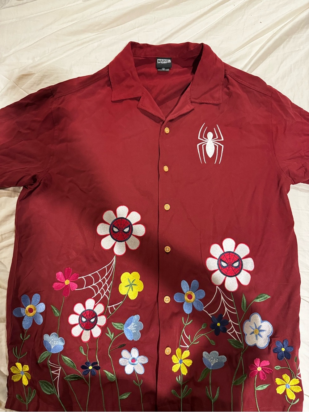 Marvel Red Spider-Man Floral Embroidered Camp Shirt